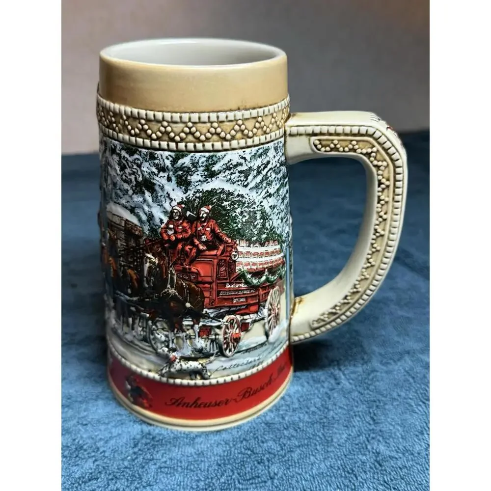 Vintage 1987 Budweiser Holiday Beer Stein Mug Clydesdale Ceramarte 